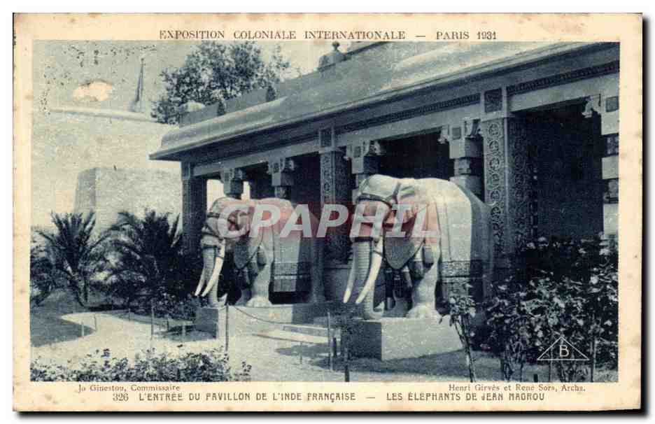 Entrée du Pavillon de l'Inde Française — Les Éléphants de Jean Magrou — Exposition Coloniale Internationale Paris 1931