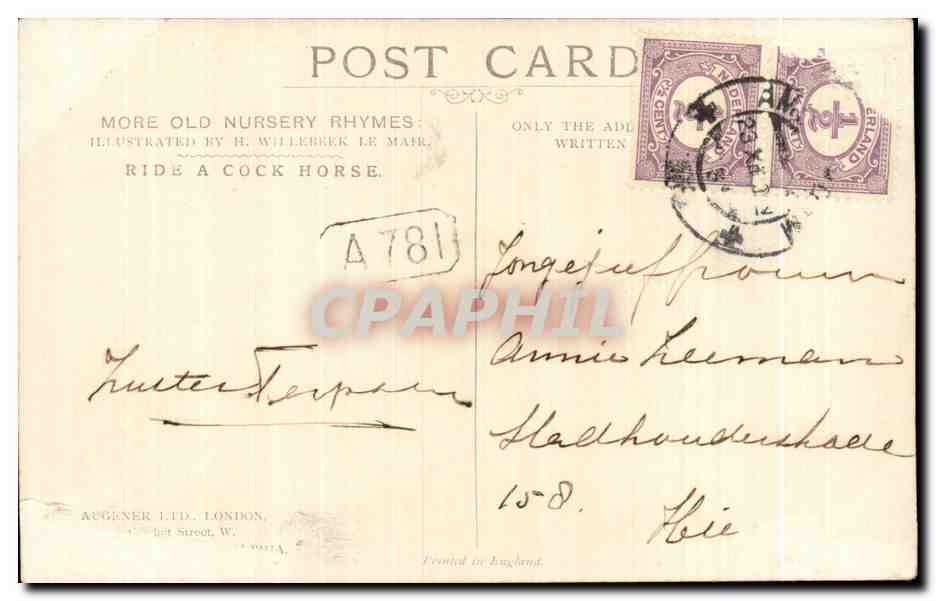 CPA Ride a cock horse Cheval Horse — Verso