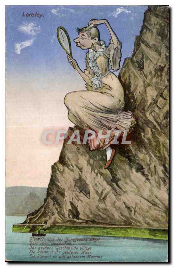 Loreley — caricature de la jeune femme assise sur un rocher — Hallakolektarz von Max Zibar, Mésdon
