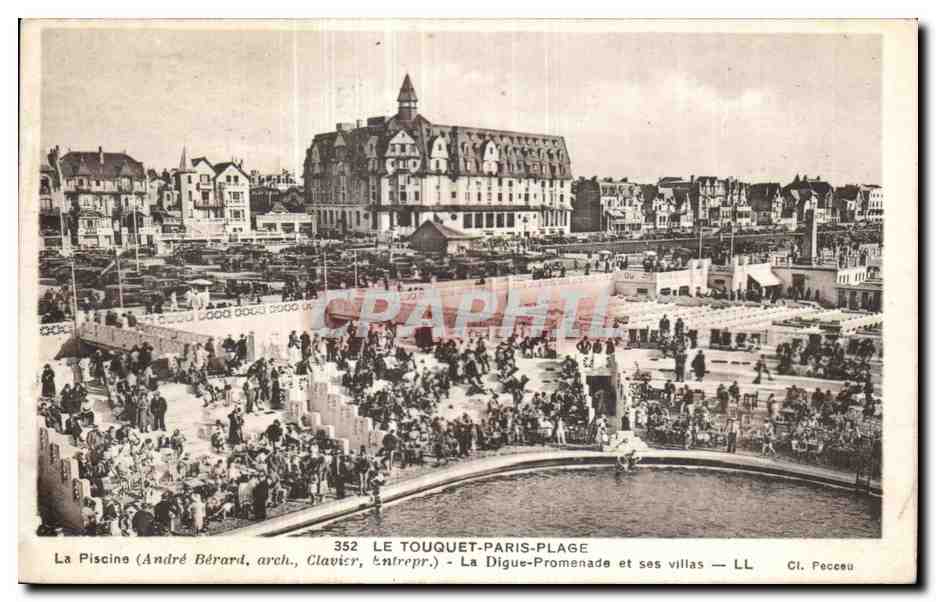 Le Touquet-Paris-Plage — La Piscine et la Digue-Promenade avec ses villas — André Bérard, architecte, Claviscr, Entrepr. — Cl. Peceeu