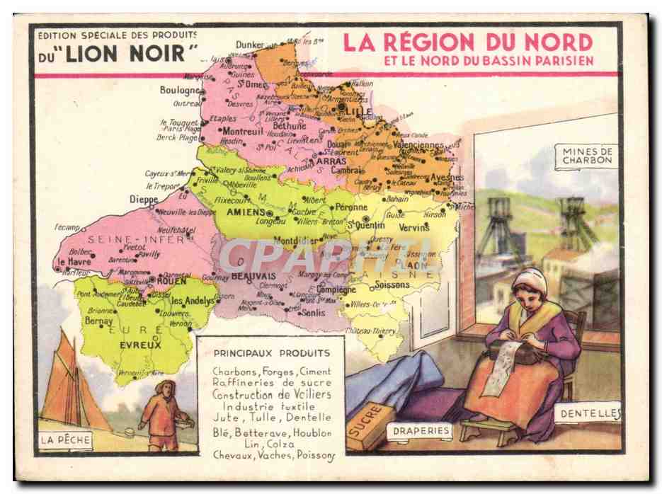 Fiche La Region Du Nord Et Nord Du Bassin Parisien Lion Noir Mines de charbon Dentelles 