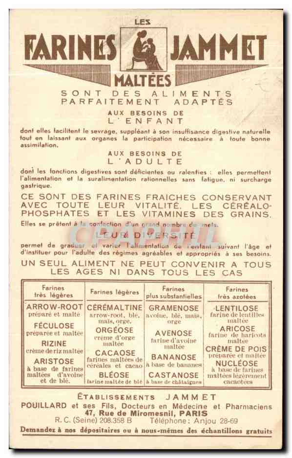 CPA Les Vieilles Provinces de France Le Limousin Edite les Fairnes Farmet Folklore Farines Jammet  — Rückseite