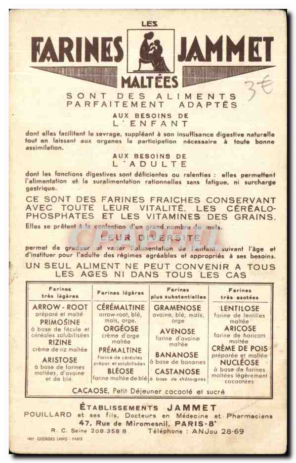 CPA Les Vieilles Provinces de france L Angoumois Folklore Farines Jammet  — Rückseite
