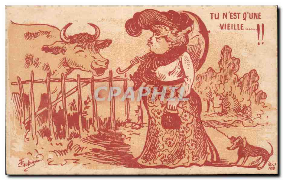 CPA Tu N est q une Vieille Vache Femme Chein 