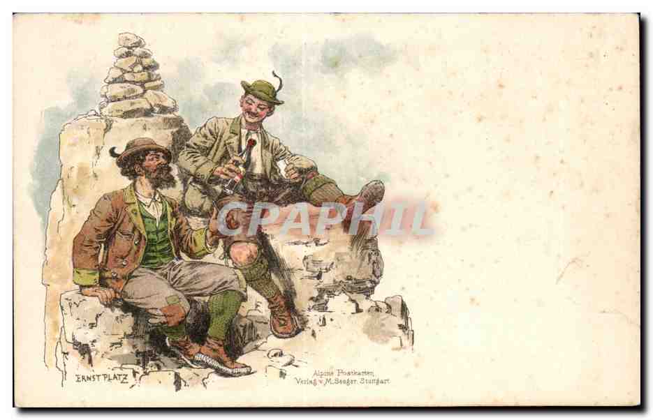 CPA Illustrateur Ernst Platz Alpine postakrten Alpinistes Humour