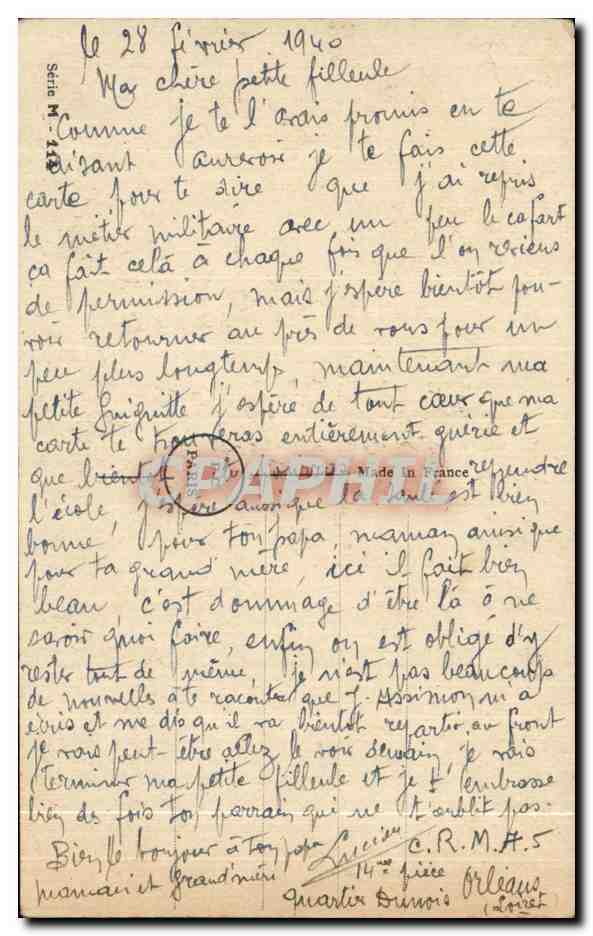 Train réservé au Ministre de la Guerre — V.S. PAHN — Verso
