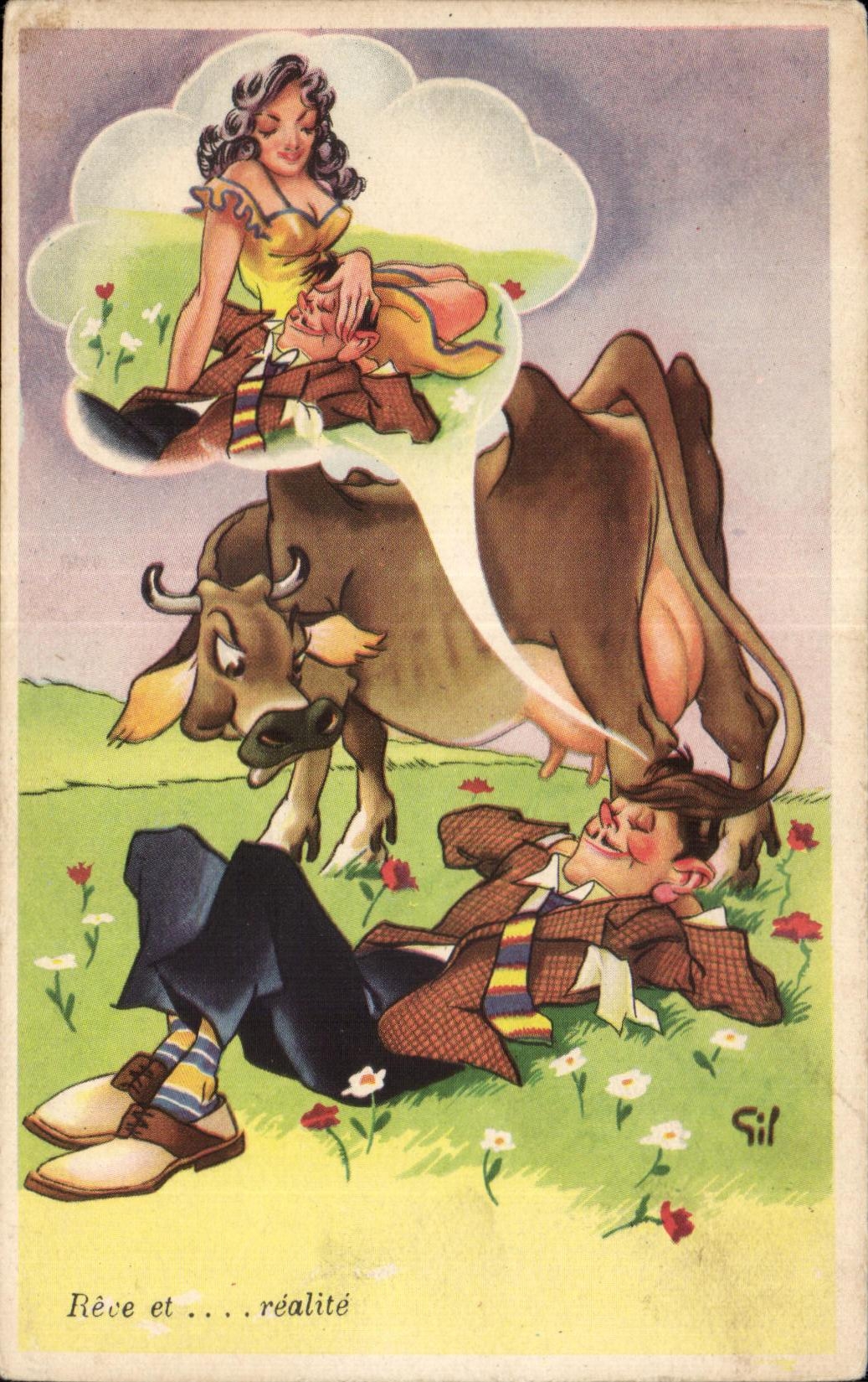 CPA Reve et realite Humour Vache 