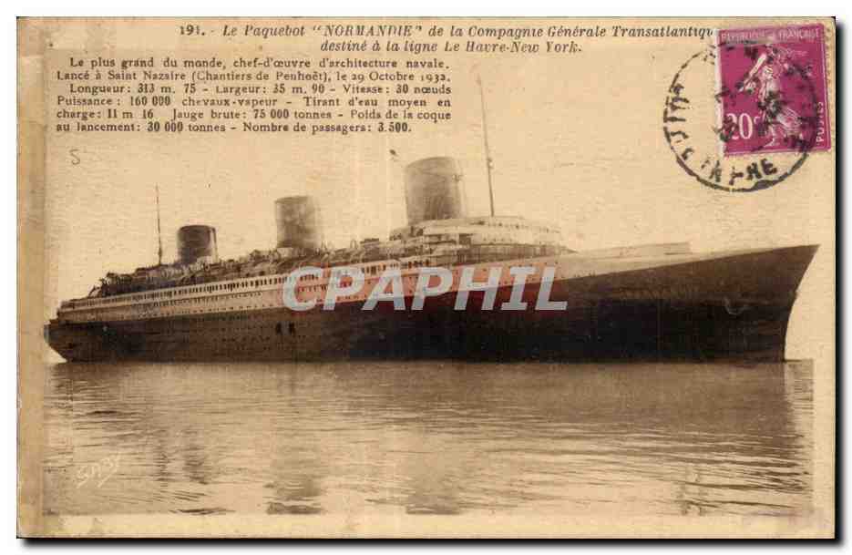 CPA Le Paquebot Normandie de la Compagnie Generale Transatlantique