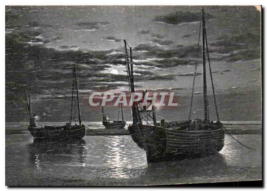 CPA BERCK-PLAGE Lever de lune a maree basse Bateaux 