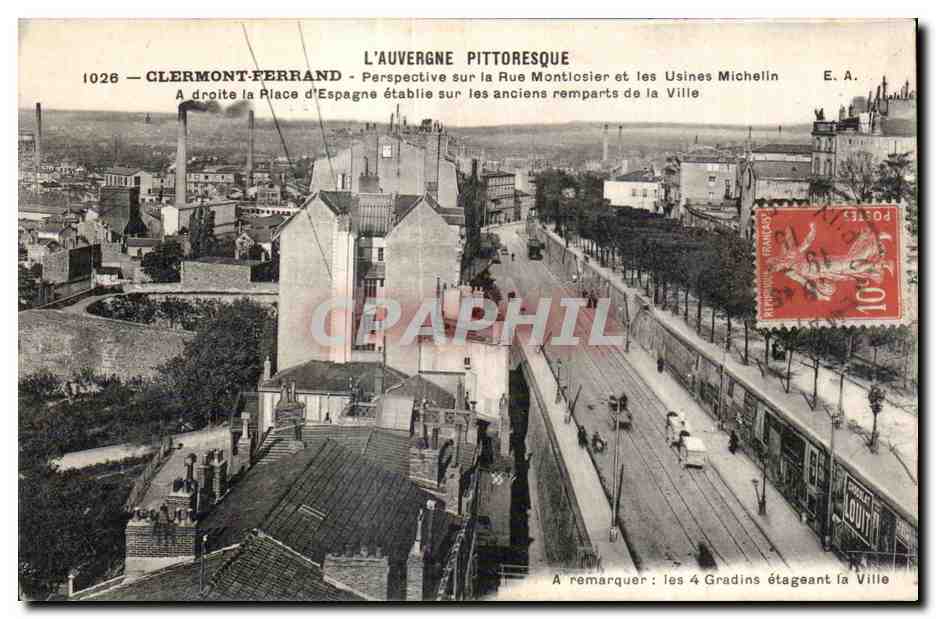 CPA CLERMONT-FERRAND - Perspective sur la Rue Montlosier et les Usines Michelin 