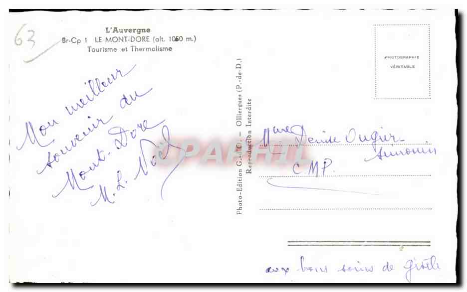 CPSM Le Mont Dore  — Verso