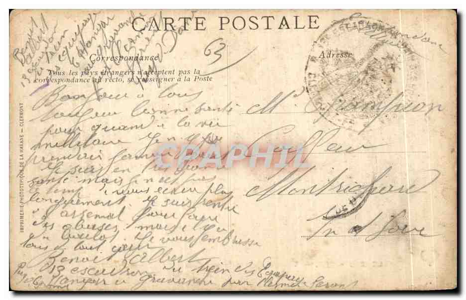 CPA Le Mont Dore Vue generale et le Puy GRos  — Verso