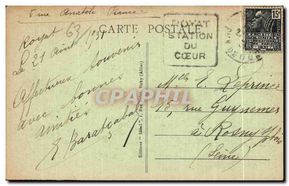 Royat - Vue Generale et le Puy de Dome - CPA — Rückseite