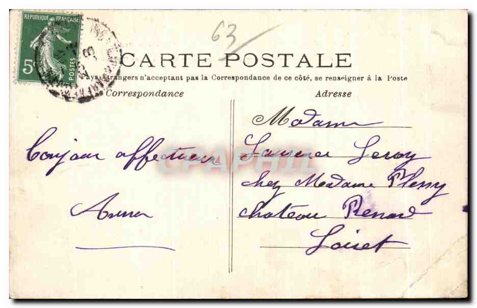 Royat dans son Nid — Édition Kiéner Bureau de Poste près la Gare Clermont-Ferrand — Verso