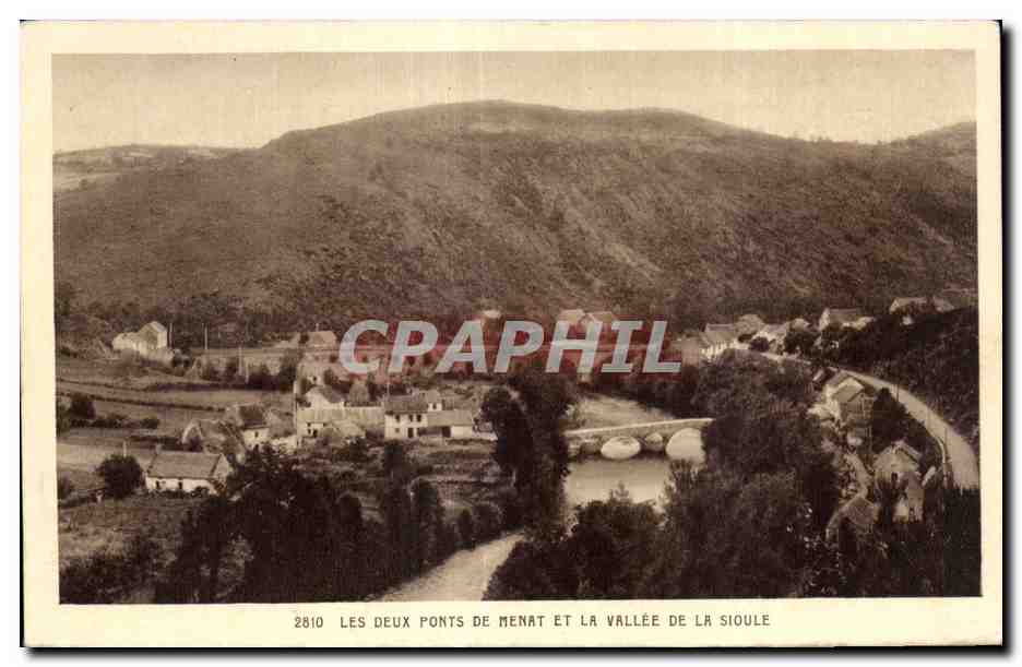 The Two Bridges of Menat and the Valley of the Sioule — Vintage Postcard/Antike Ansichtskarte CPAPHIL 2810
