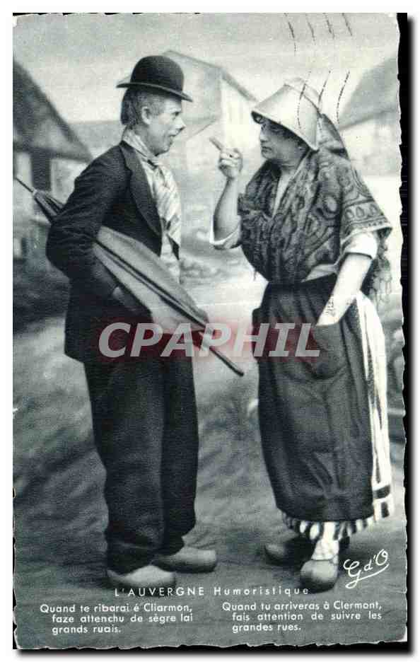 L'Auvergne Humoristique — Deux personnages en tenue traditionnelle conversant — éditeur G.d'O