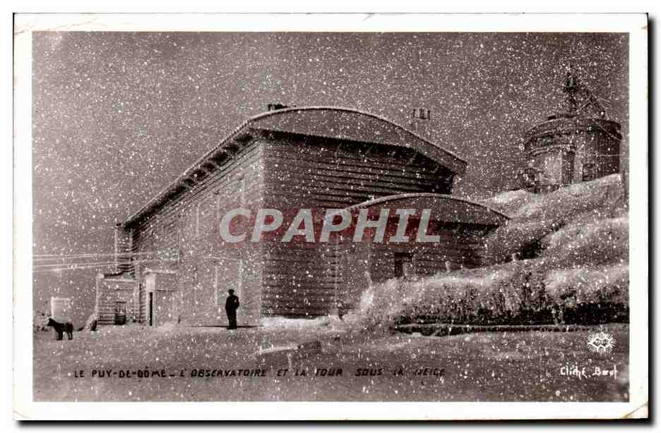 Le Puy-de-Dôme — L'observatoire et la tour sous la neige — Cliché Boret
