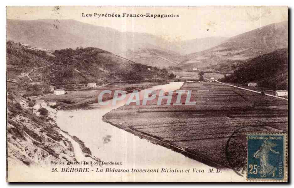 Les Pyrénées Franco-Espagnoles — La Bidassoa traversant Biriaton et Vera — Phot. Marcel Delboy, Bordeaux