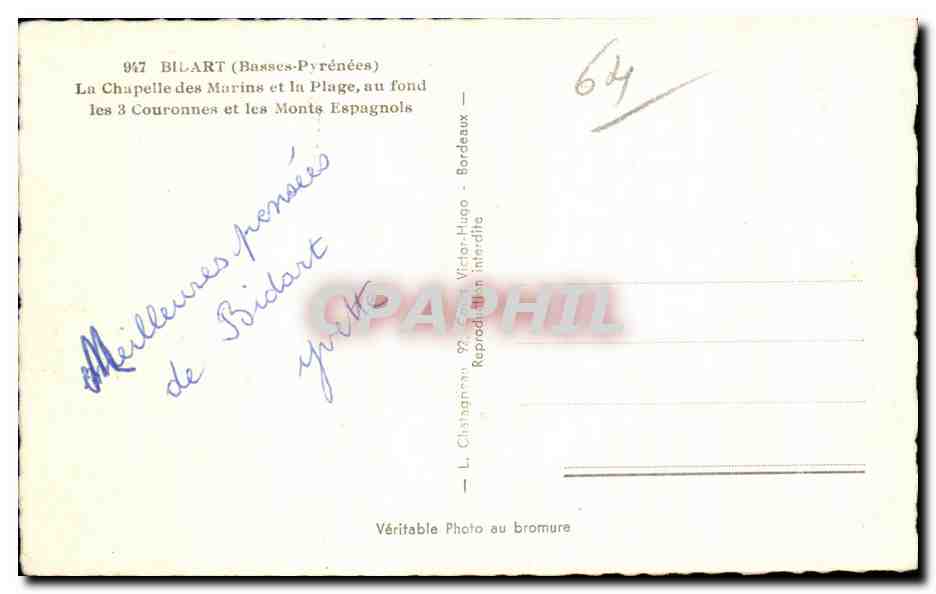 CPA Bidart (Basses-Pyrenees) La chapelle des Murins et la Plage au fond les — Rückseite
