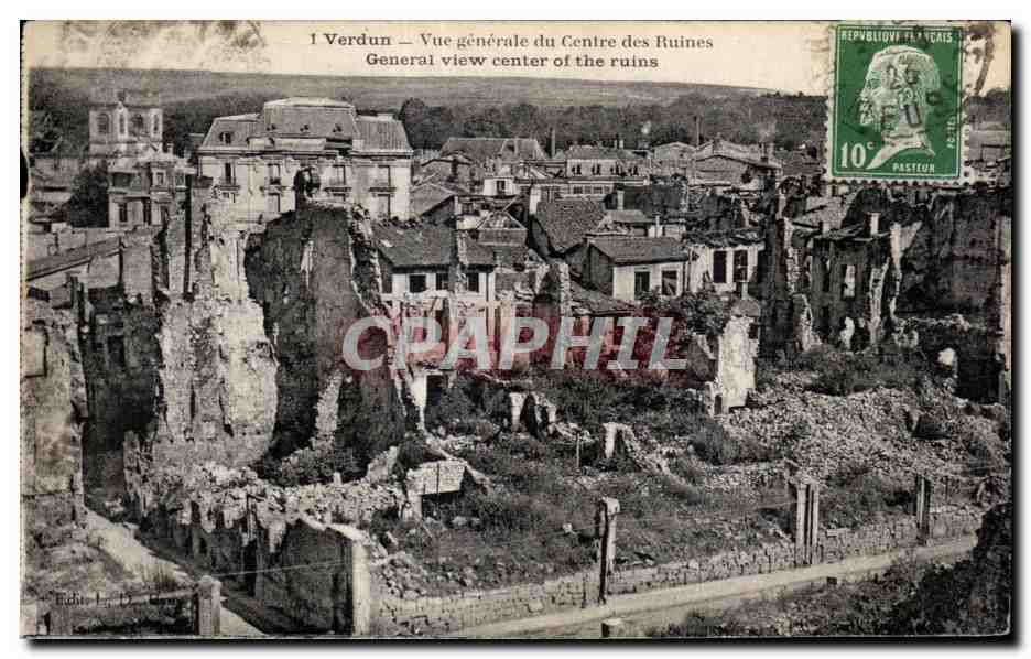 Verdun — Vue générale du Centre des Ruines — Éditeur J. D. Gourdon