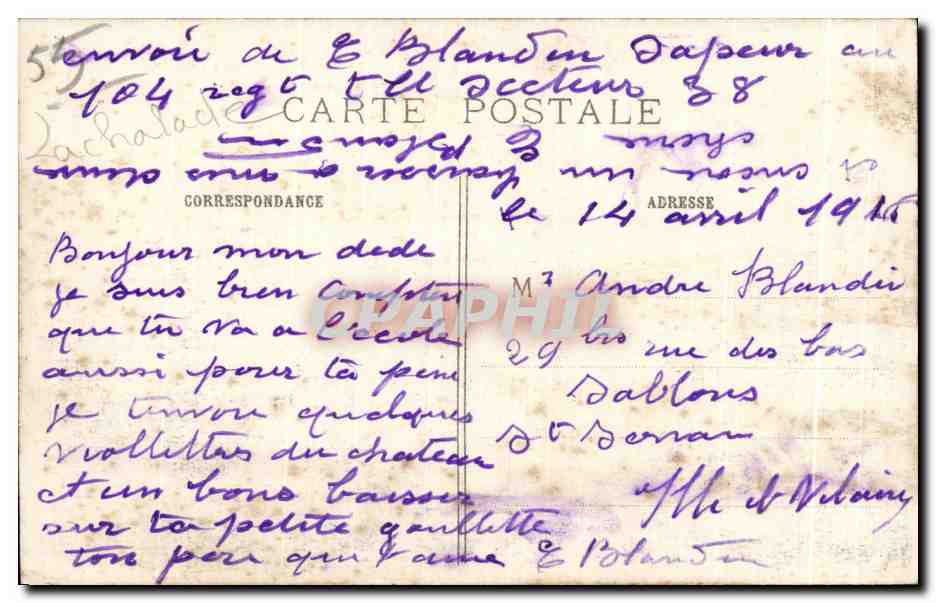 Château du Four de Paris — En Argonne — La Grande Guerre 1914-15-16 — Rückseite