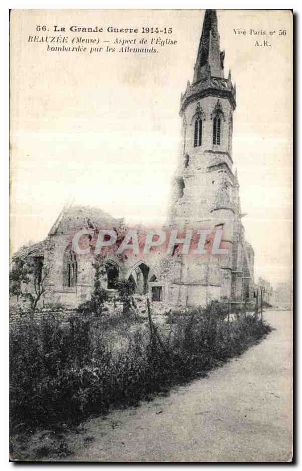 Beauzée (Meuse) — Aspect de l'Église bombardée par les Allemands — Vivé Paris n° 56 A.R.
