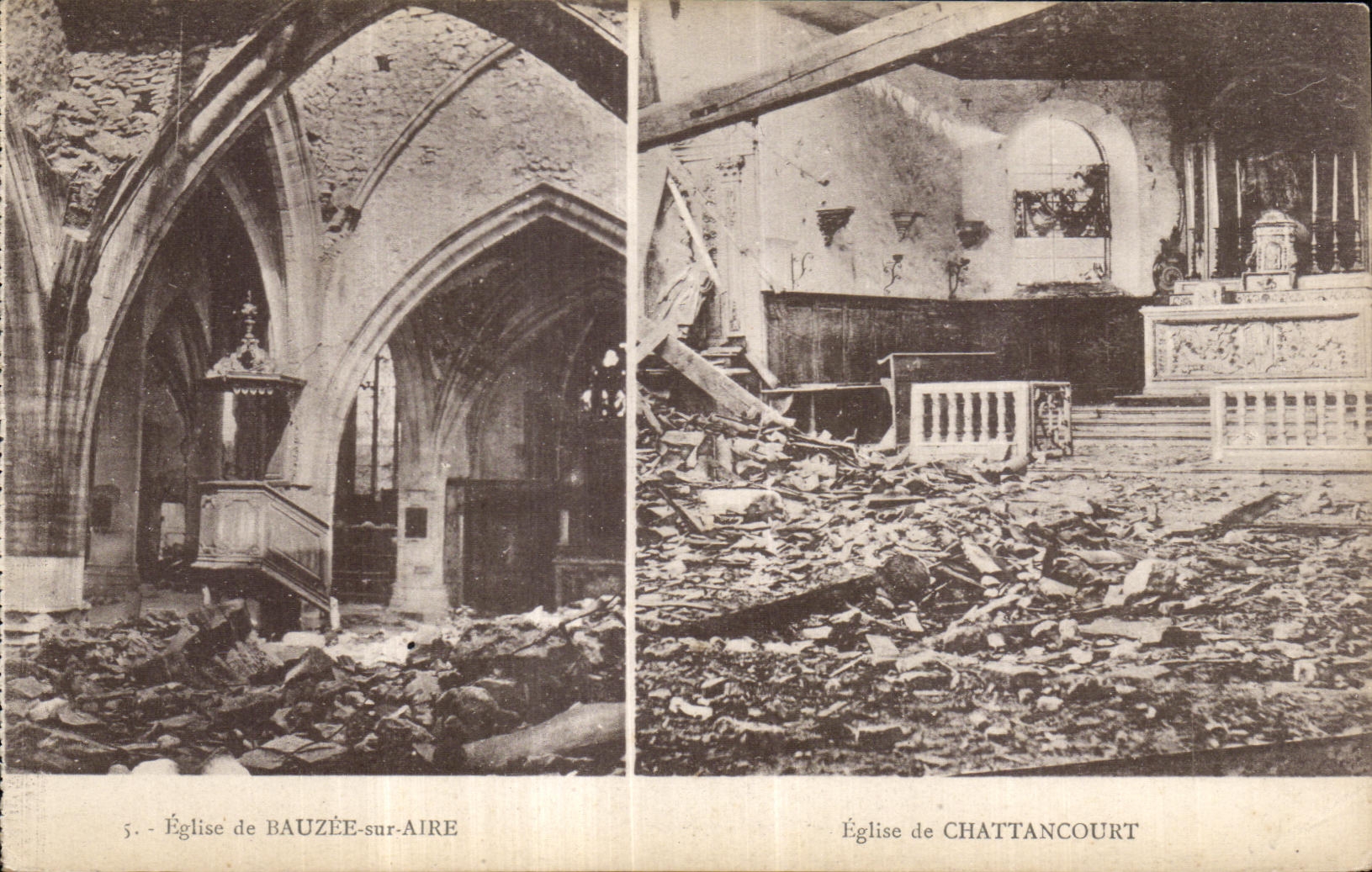 Église de BAUZÉE-sur-AIRE — Église de CHATTANCOURT — Éditeur : BERGERET, STRASBOURG