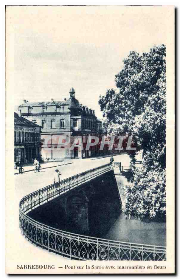 SARREBOURG — Pont sur la Sarre avec marronniers en fleurs