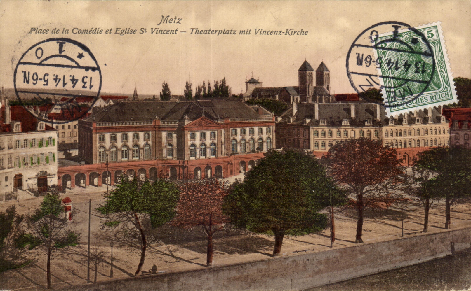 Metz - Place de la Comedie et Eglise St Vincent - CPA 