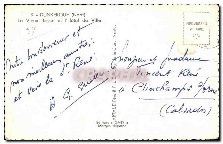 Dunkerque (Nord) — Le Vieux Bassin et l'Hôtel de Ville — Éditions Gaby — Verso