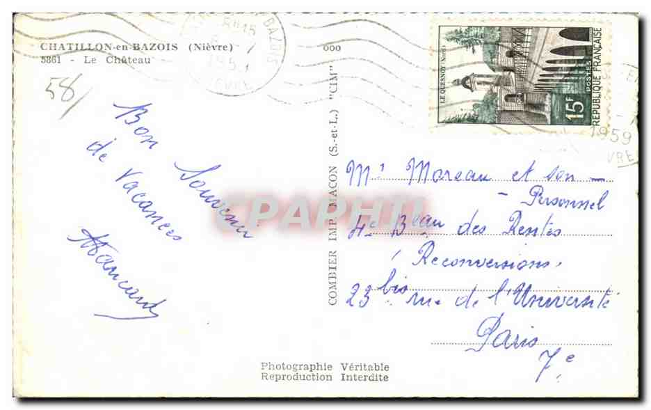 Chatillon en Bazois - Le Chateau - CPA  — Rückseite