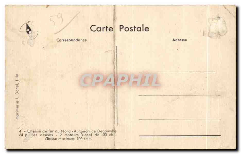 CPA Chemin de fer du Nord Automotrice Decauville Train — Rückseite