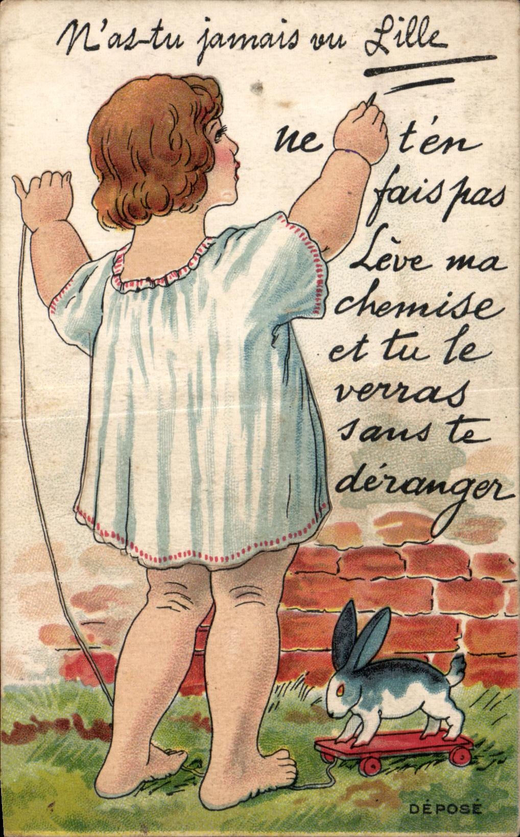 CARTE SYSTEME Lille n as tu jamais vu ne t en fais has Leve ma chemise et tu le verras Jams te de ranger Lapin RAbbit 