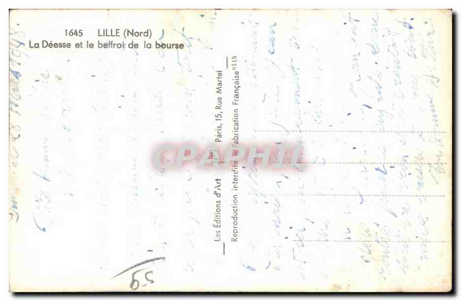 CPA Lille (Nord) La Deesse et le beffroi de la bourse — Rückseite