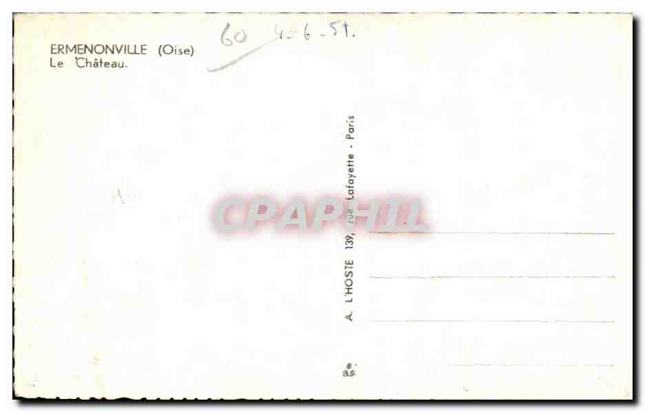 CPA Ermenonville (Oise) Le Chateau — Rückseite
