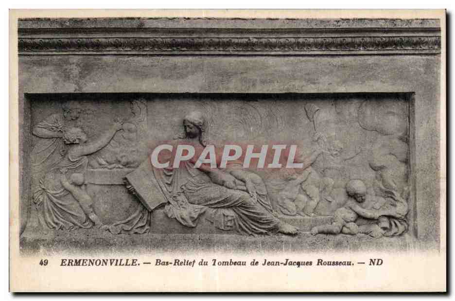 CPA Ermenonville Bas Relief du Tombeau de Jean Jacques Rousseau ND
