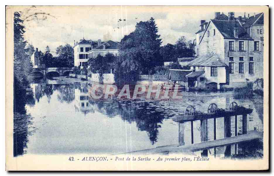 CPA Alencon Pont De La Sarthe Au Premier Plan L Ecluse