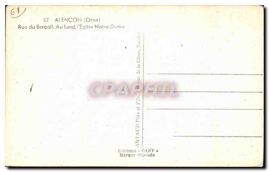 CPA Alencon Rue Du Bercail Au Fond L Eglise Notre Dame — Rückseite
