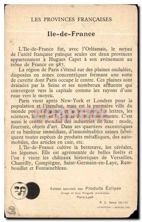 CPA Les Provinces Francaises Ile de France — Rückseite