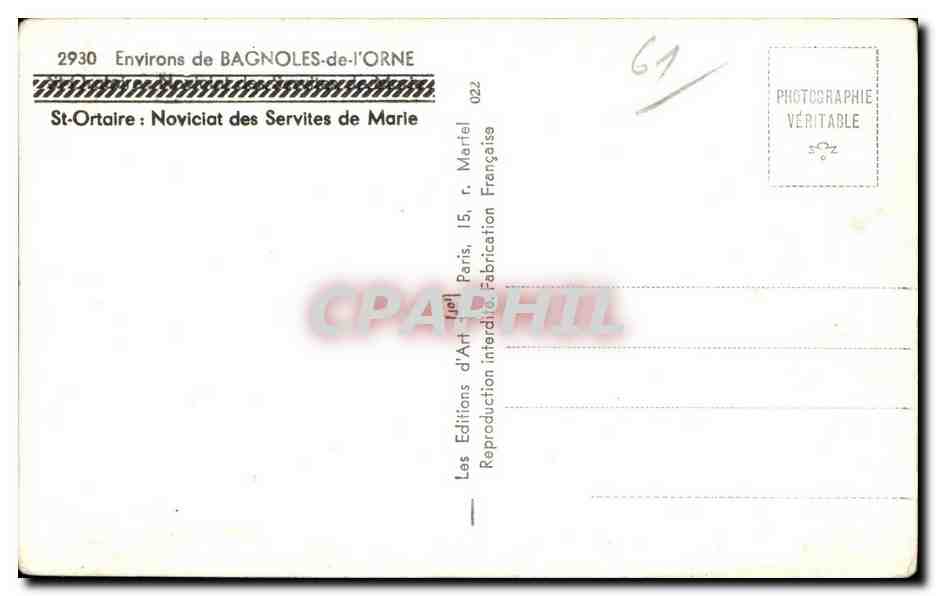 St-Ortaire — Noviciat des Servites de Marie — Éditions d'Art Martel, Paris — Achterkant