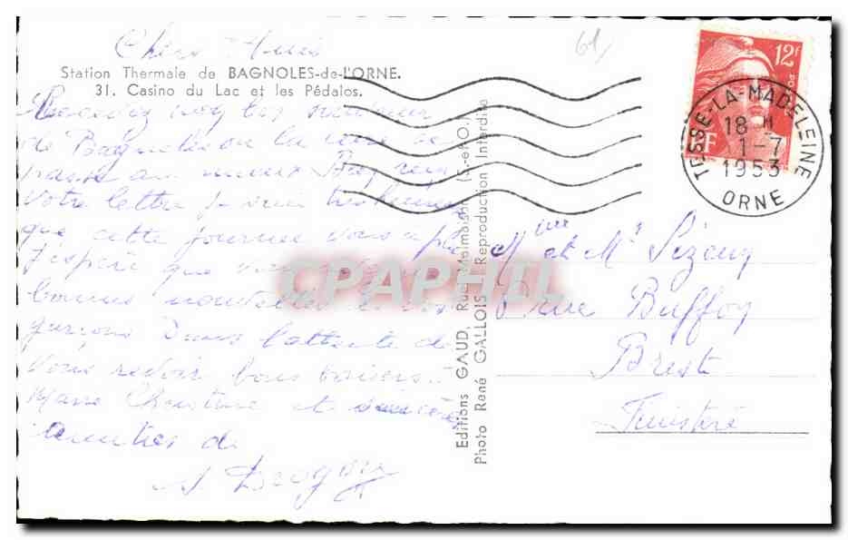 Casino del Lago e i Pedalò — Edizioni GAUD GALLOIS, n°61 — Verso