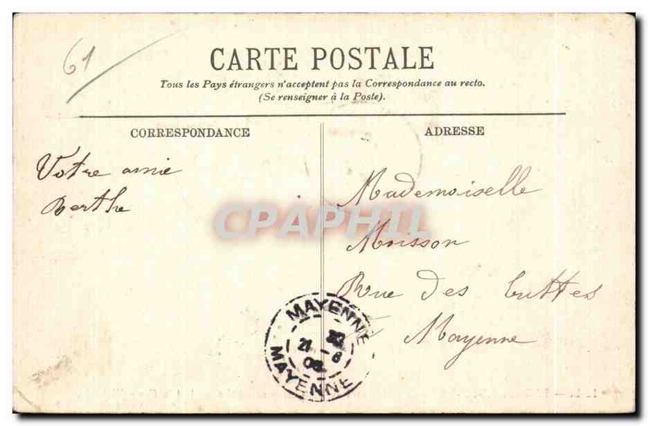CPA Bagnoles De L Orne L Hotel de I Etablissement Thermal et la Cour Victoria — Rückseite