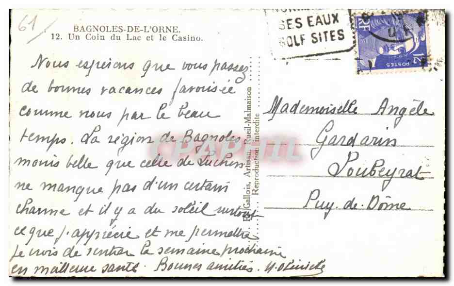 Bagnolles-de-l'Orne — Un Rincón del Lago y el Casino — Gallots, Artisan, Pueil-Malmaison — Reverso