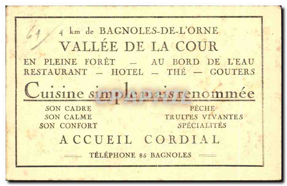 CPA Bagnoles De L Orne La Vallee de la Cour L Hotel et la Terrasse Pour le the — Rückseite