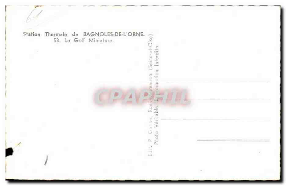 Bagnolles-de-l'Orne — Station Thermale. Le Golf Miniature — Éditeur R. Gattion, Rue de la Maison (Sienne-et-Oise) — Verso