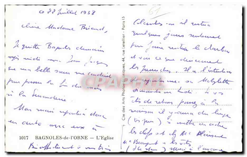 Bagnolles-de-l'Orne — La Iglesia — Cie des Arts Photographiques, n°1017 — Reverso