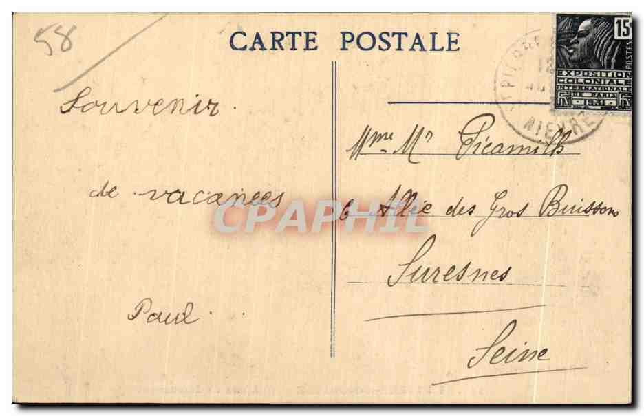 CPA St Pierre le Moutier Chateau de Beaumont — Rückseite