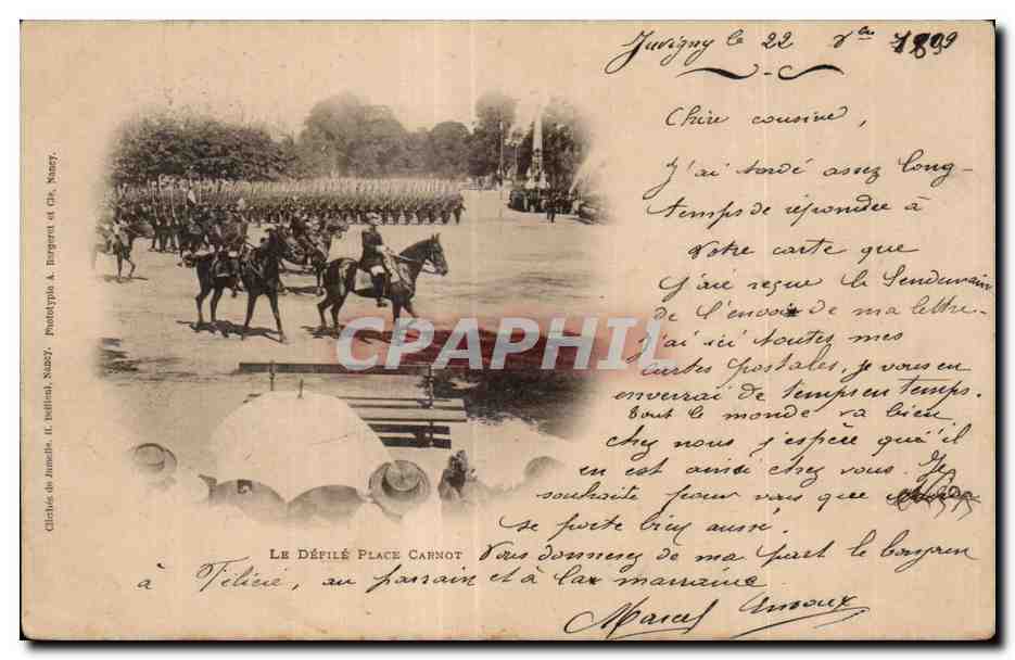 Défilé Place Carnot — Juvigny, 31/12/1899 — C. Jumelle, Phototypie A. Bergeret et Cie, Nancy