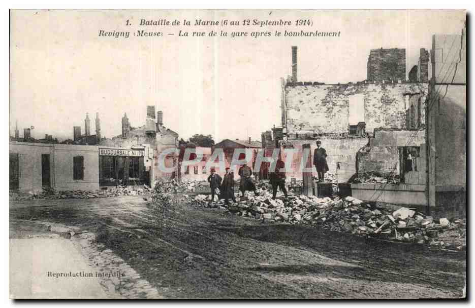 Revigny-Meuse — La rue de la gare après le bombardement — A. Humbert, phot. édit., St-Dizier
