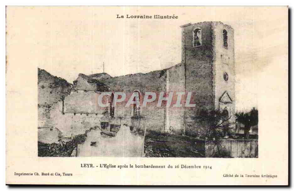 L'Église de Leyr après le bombardement du 26 décembre 1914 — Imprimerie Ch. Buré et Cie, Tours
